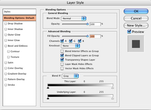 The Layer Style palette