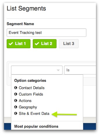 Screenshot of ActiveCampaign List Segments